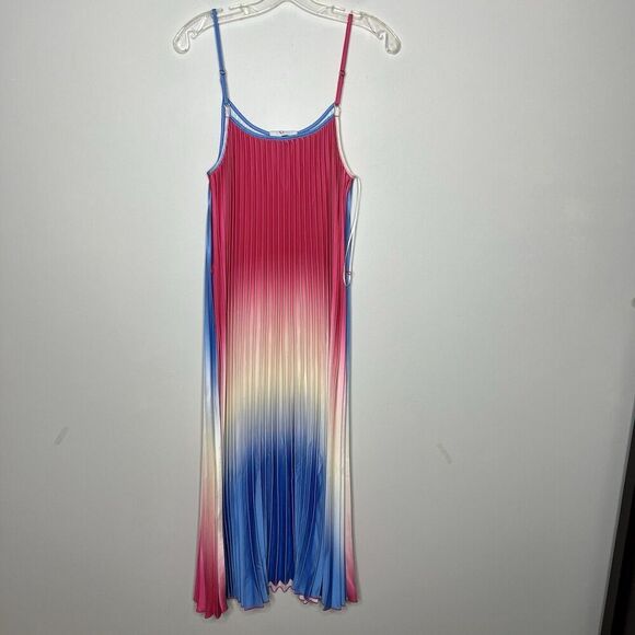 Sam Edelman Satin Pleated Dress Womens Large Ombre Missing Belt - Picture 2 of 10